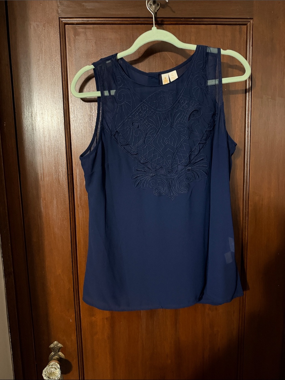 Adiva Navy Sleeveless Embroidered Camisole